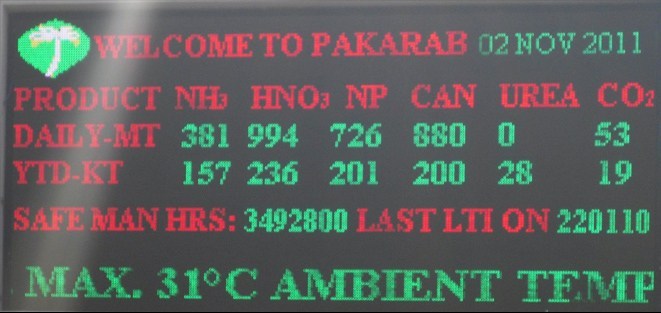 Digital LED screen ( 72 Inches x 156 Inches ) on plant of our precious client M/s. PAK ARAB Fertilizer Multan
